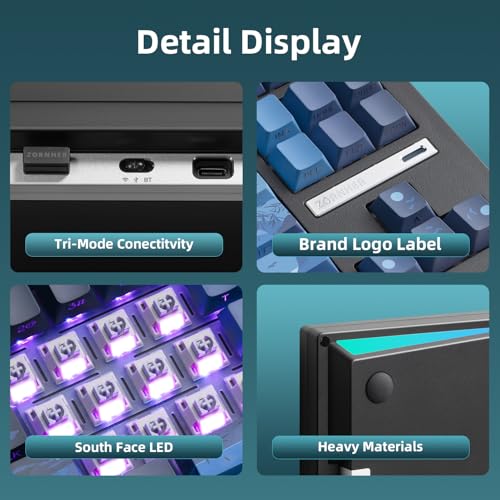 ZORNHER ZH870 Wireless Mechanical Gaming Keyboard,80% Blue Custom Creamy Sound Keyboard with Lighted Up Dye Sublimation PBT Keycaps,Pre-lubed Linear Switches,Hot-Swappable,RGB Backlit - Image 4