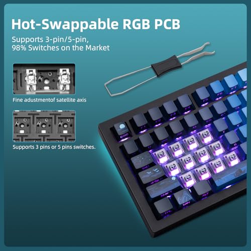 ZORNHER ZH870 Wireless Mechanical Gaming Keyboard,80% Blue Custom Creamy Sound Keyboard with Lighted Up Dye Sublimation PBT Keycaps,Pre-lubed Linear Switches,Hot-Swappable,RGB Backlit - Image 5