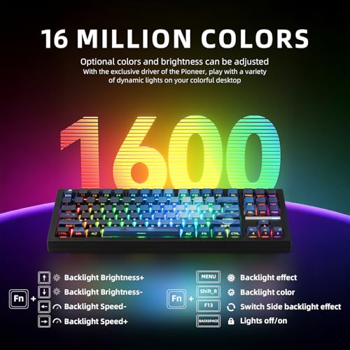 ZORNHER ZH870 Wireless Mechanical Gaming Keyboard,80% Blue Custom Creamy Sound Keyboard with Lighted Up Dye Sublimation PBT Keycaps,Pre-lubed Linear Switches,Hot-Swappable,RGB Backlit - Image 3