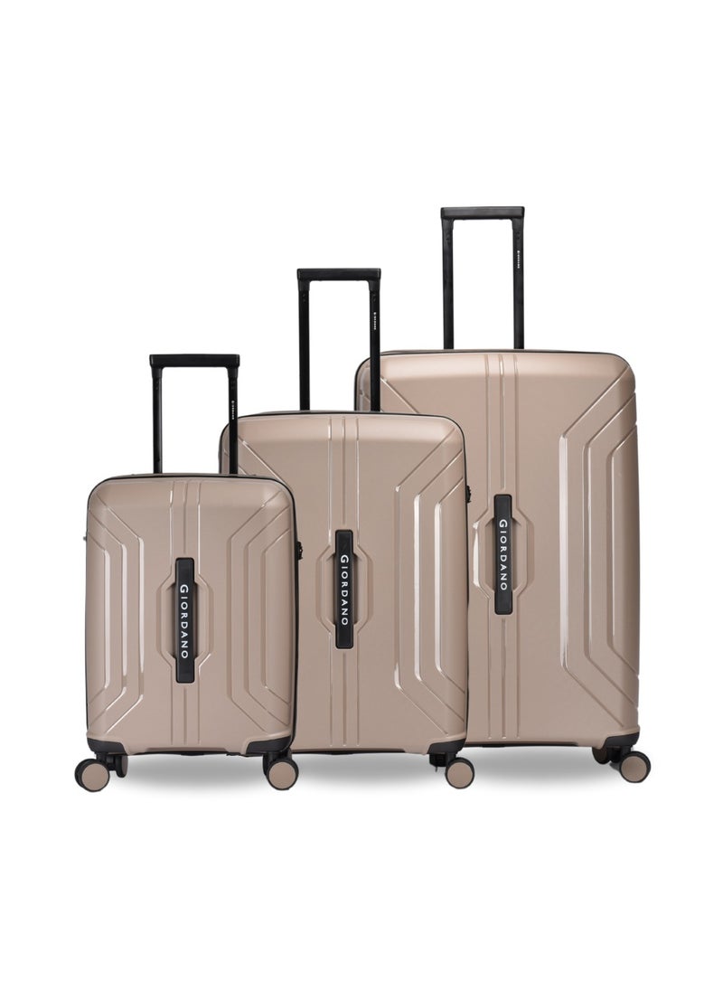 GIORDANO - Giordano Luggage Sets of 3 Hard Shell PP Durable Lightweight Carry on Travel Suitcase with Double Spinner Wheels, Secure Combination Lock Trolley Bag, Unbreakable Hardcase Suitcase Set Beige (S+M+L) - Image 1