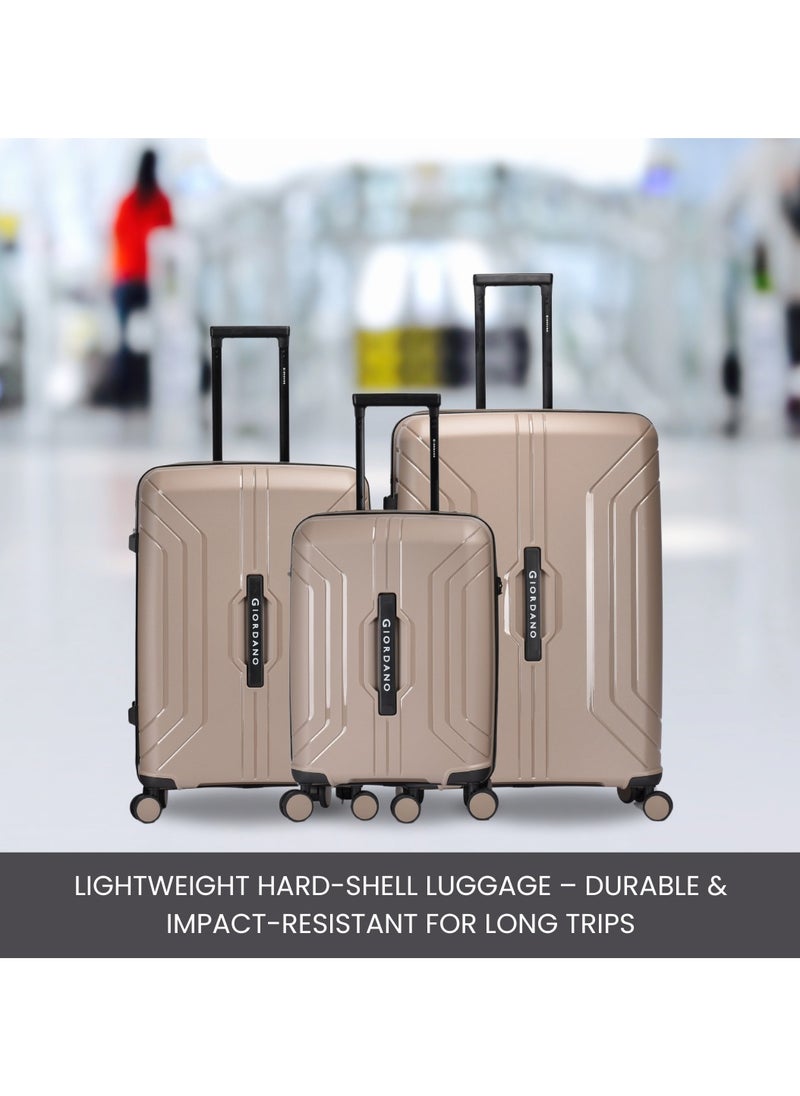 GIORDANO - Giordano Luggage Sets of 3 Hard Shell PP Durable Lightweight Carry on Travel Suitcase with Double Spinner Wheels, Secure Combination Lock Trolley Bag, Unbreakable Hardcase Suitcase Set Beige (S+M+L) - Image 1