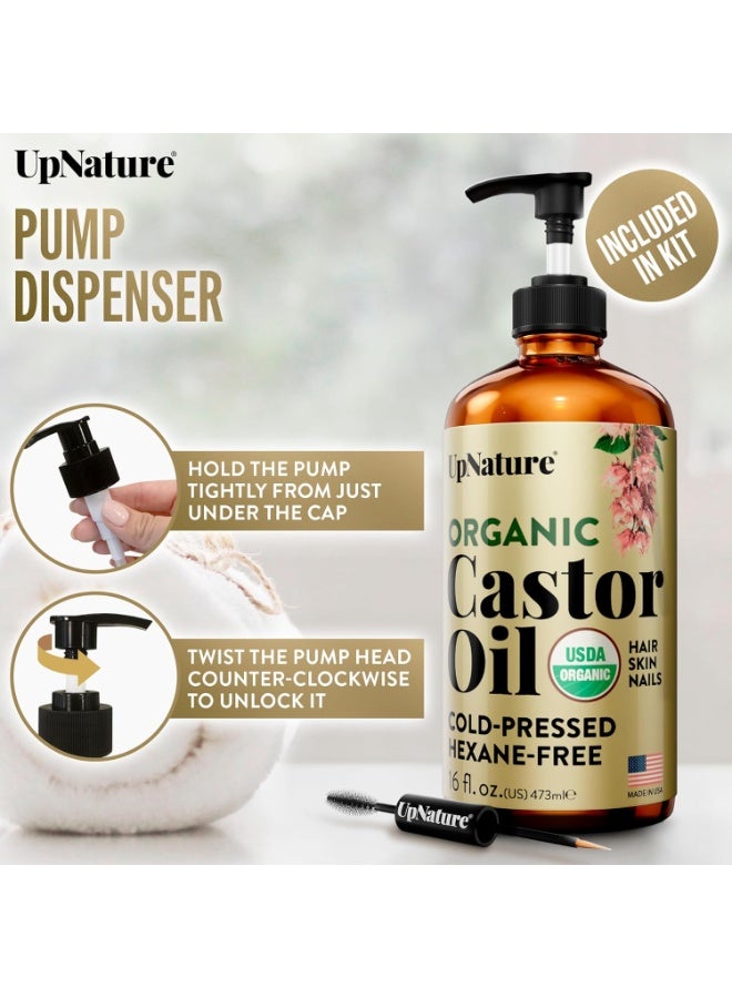 UpNature Organic Castor Oil in Glass Bottle (16 oz) 100% Pure Cold Pressed Unrefined Castor Oil for Hair Skin Face (Hexane Free) - Image 4