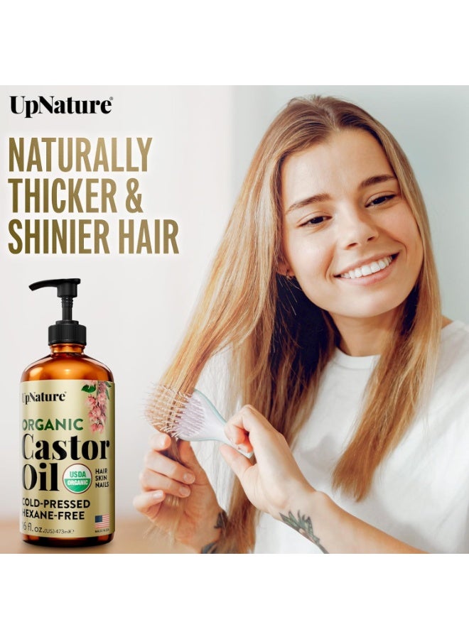 UpNature Organic Castor Oil in Glass Bottle (16 oz) 100% Pure Cold Pressed Unrefined Castor Oil for Hair Skin Face (Hexane Free) - Image 2