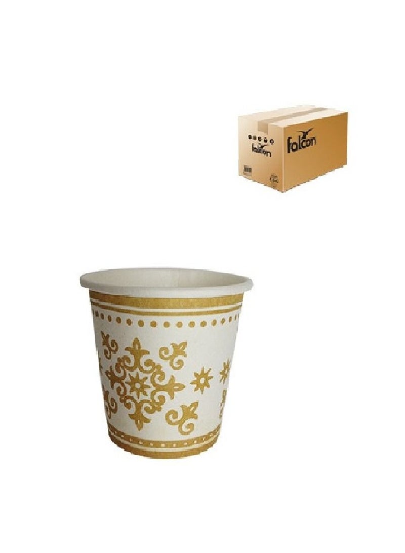 Falconpack Disposable 2.5oz 2000pc White with Brown Design Paper Cups for Tea Coffee and Cool Drinks