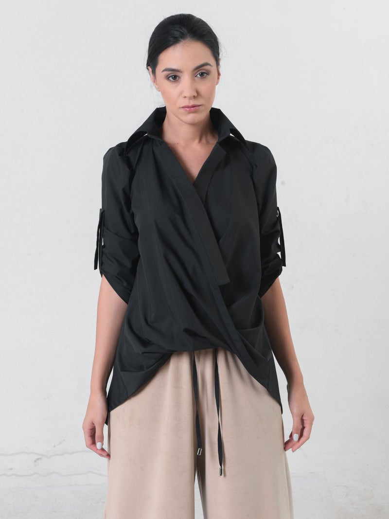 Metamorphoza Oversize Belted Shirt In Black - Image 3