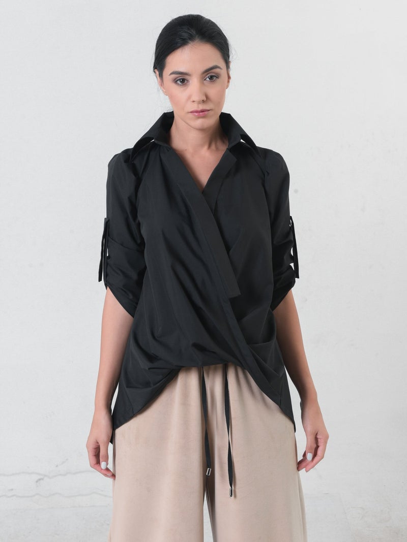Metamorphoza Oversize Belted Shirt In Black - Image 2