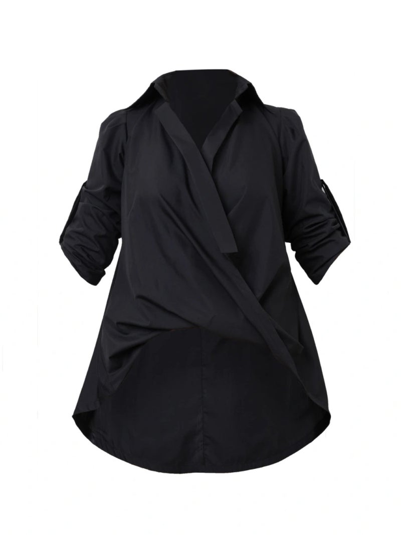 Metamorphoza Oversize Belted Shirt In Black - Image 1