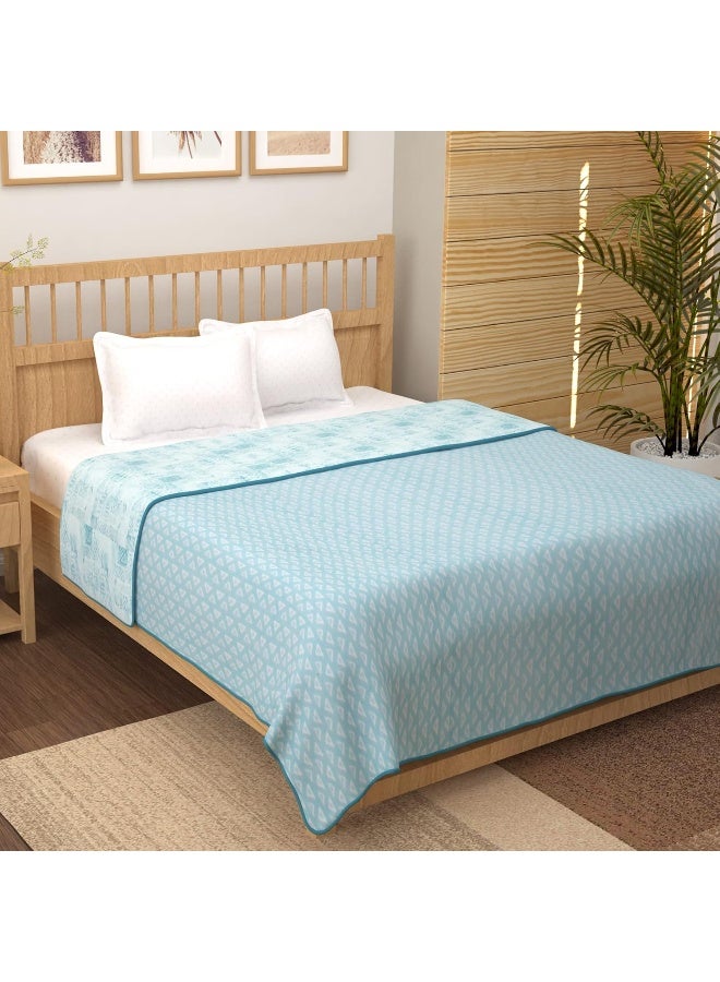 Story@Home Cotton 100% Cotton Reversible Dohar Double bed AC summer/blanket/quilt Double (White and Sky Blue, 94" x 88") - Image 3