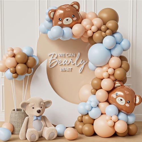Eopelsm Bear Balloon Garland Arch Kit 121pcs Brown and Blue Balloons with Bear Foil Balloons for We Can Bearly Waits Theme Baby Shower Birthday Party Decorations - Image 1