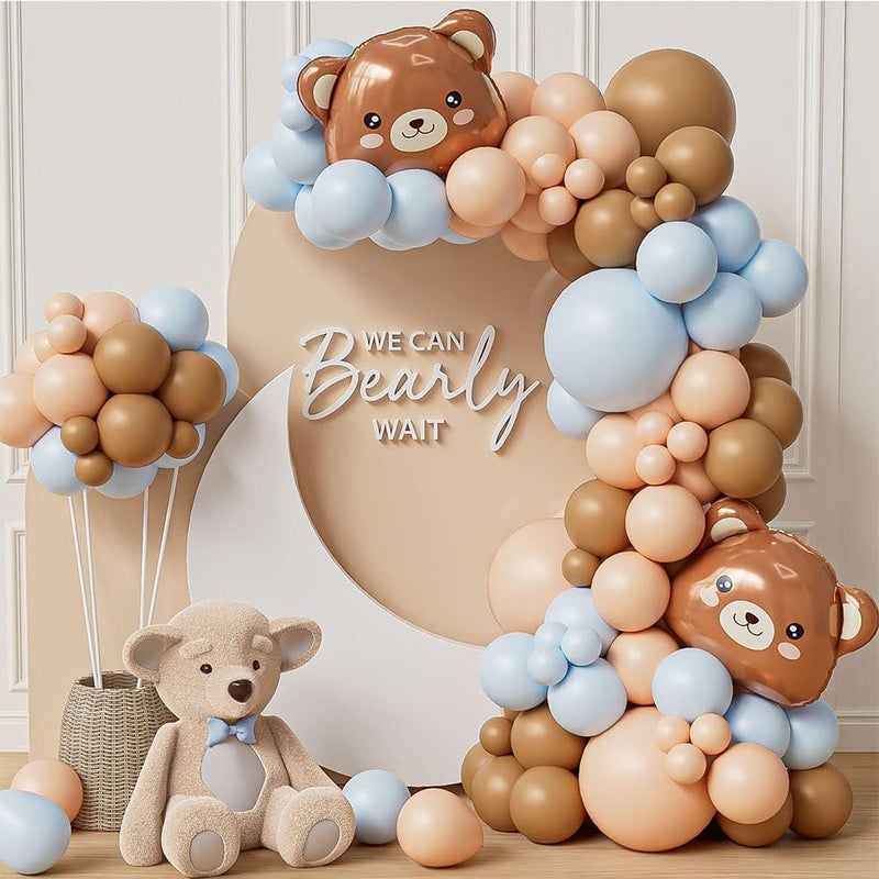 Eopelsm Bear Balloon Garland Arch Kit 121pcs Brown and Blue Balloons with Bear Foil Balloons for We Can Bearly Waits Theme Baby Shower Birthday Party Decorations - Image 2