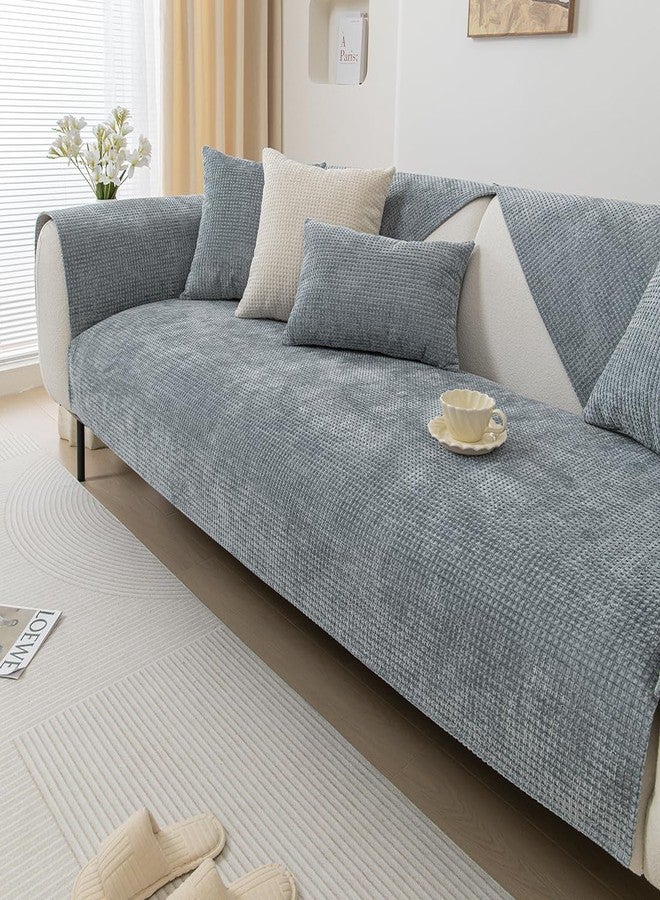 vctops Farmhouse Plaid Chenille Couch Sofa Cover Super Soft Plush Sectional Couch Covers Anti-Slip Solid Sofa Slipcover for Dogs, Children, Pets Furniture Protector (Light Grey,28"x28") - Image 5