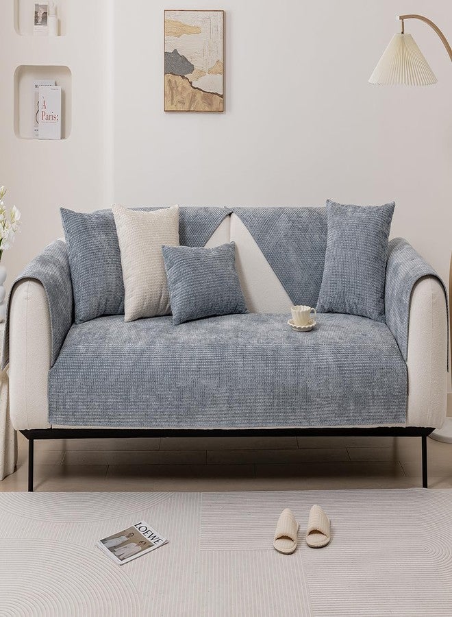 vctops Farmhouse Plaid Chenille Couch Sofa Cover Super Soft Plush Sectional Couch Covers Anti-Slip Solid Sofa Slipcover for Dogs, Children, Pets Furniture Protector (Light Grey,28"x28") - Image 2