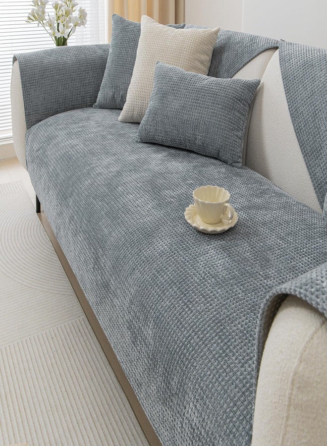 vctops Farmhouse Plaid Chenille Couch Sofa Cover Super Soft Plush Sectional Couch Covers Anti-Slip Solid Sofa Slipcover for Dogs, Children, Pets Furniture Protector (Light Grey,28"x28") - Image 1