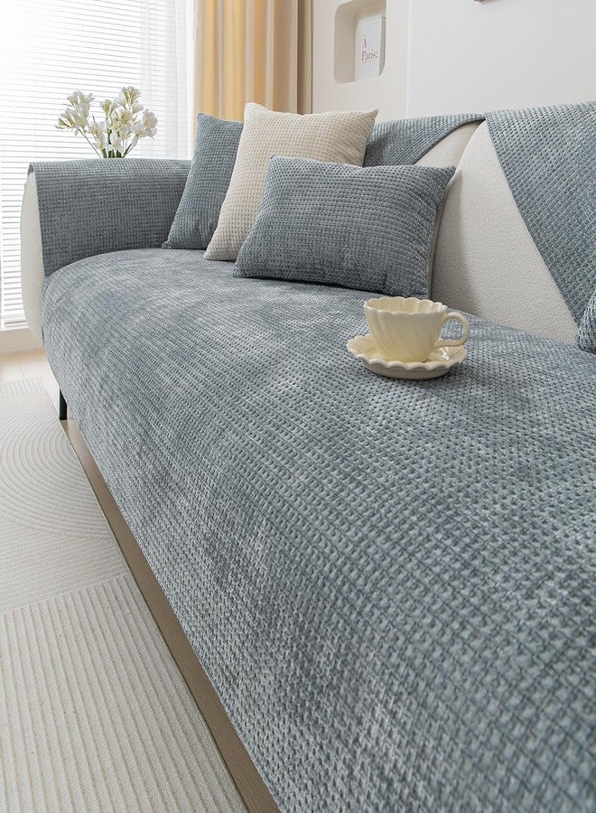 vctops Farmhouse Plaid Chenille Couch Sofa Cover Super Soft Plush Sectional Couch Covers Anti-Slip Solid Sofa Slipcover for Dogs, Children, Pets Furniture Protector (Light Grey,28"x28") - Image 4