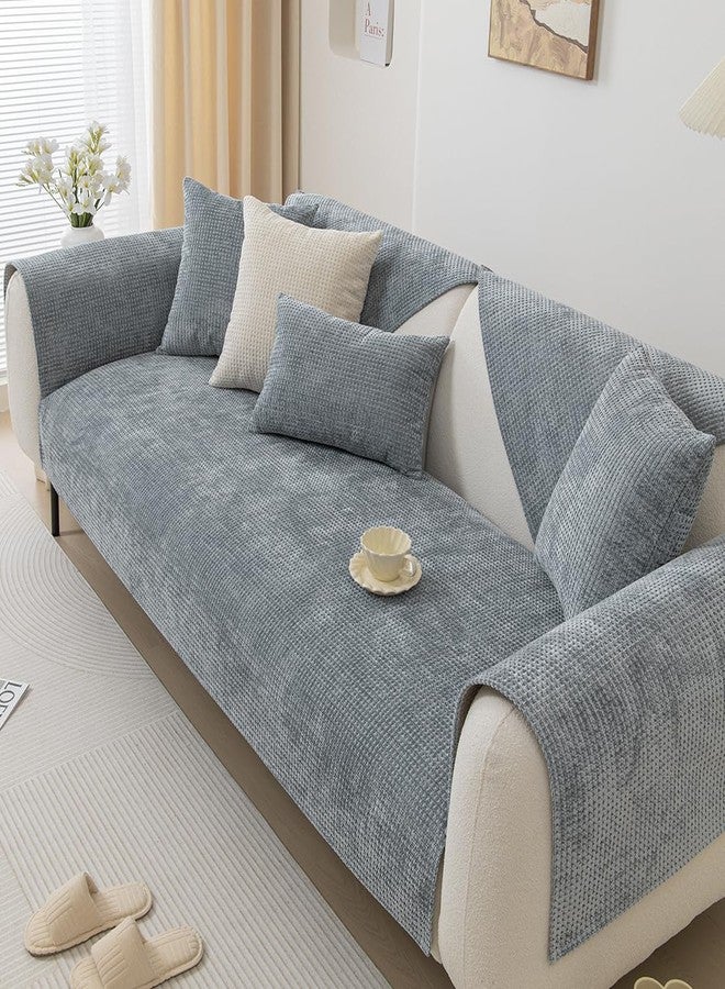vctops Farmhouse Plaid Chenille Couch Sofa Cover Super Soft Plush Sectional Couch Covers Anti-Slip Solid Sofa Slipcover for Dogs, Children, Pets Furniture Protector (Light Grey,28"x28") - Image 3