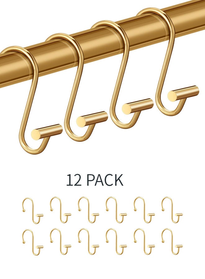 WANFAN 12 PACK Gold Shower Curtain Hooks Rings, Decorative Rings for Bathroom Rod, Premium Rust-Resistant Metal Hangers T Shaped Design  - Image 1