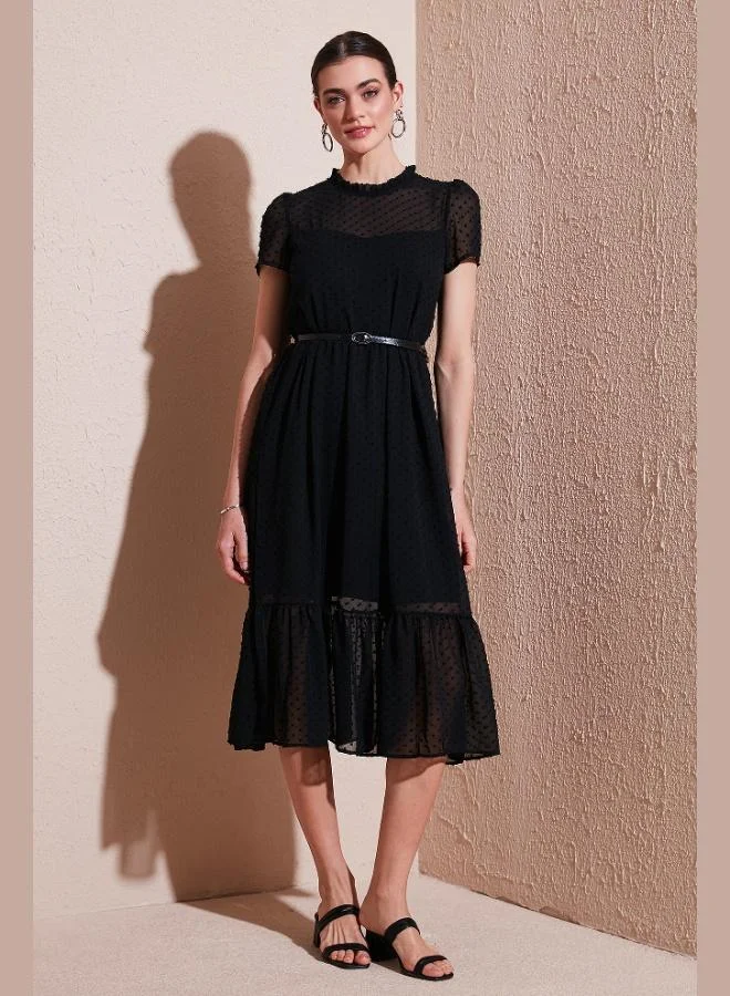 Lela Lela A-Cut Regular Fit Lined Midi Length Belted Dress Women's DRESS 6781937