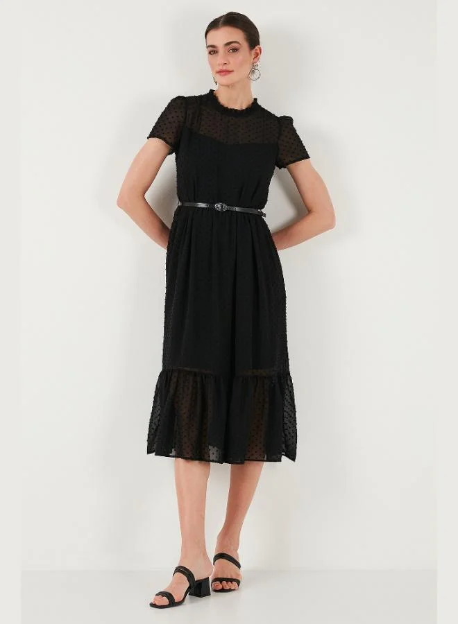 Lela Lela A-Cut Regular Fit Lined Midi Length Belted Dress Women's DRESS 6781937
