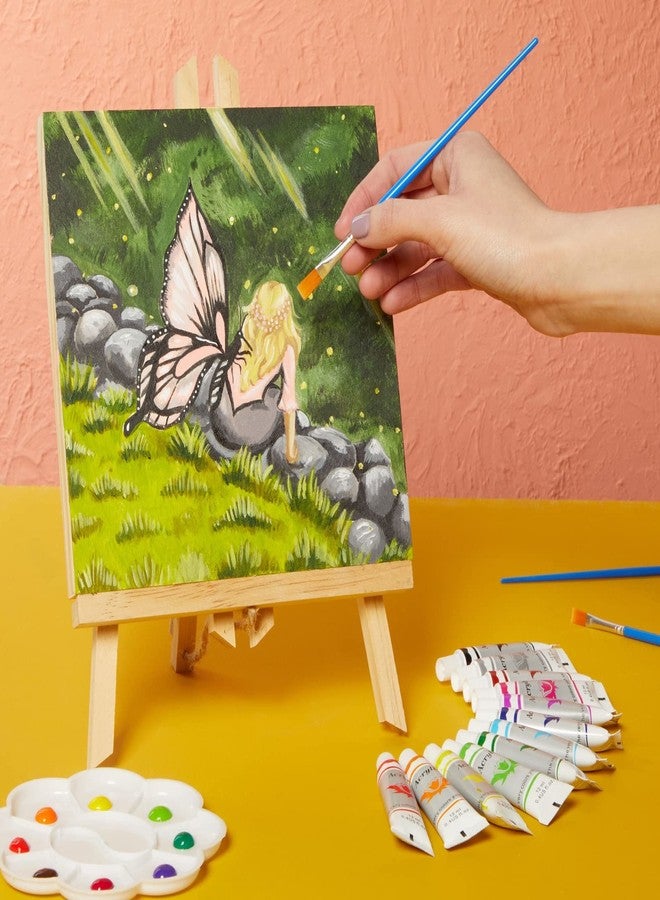 Bright Creations 18-Piece 8x8-Inch Wooden Canvas Painting Set, 2 Natural Wood Panel Paint Boards with 12 Acrylic Paint Tubes, 3 Brushes, and 1 Plastic Palette for Crafting and Art Supplies - Image 2