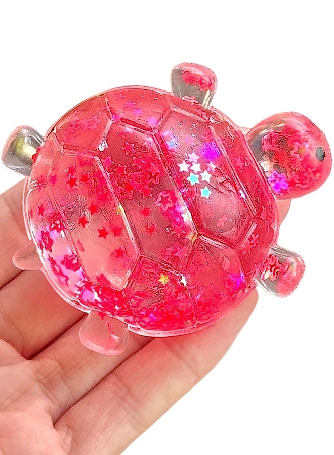 Red Turtle Squishy Squeeze Toy, Sparkling Star Filled Fidget Ball for Sensory Play