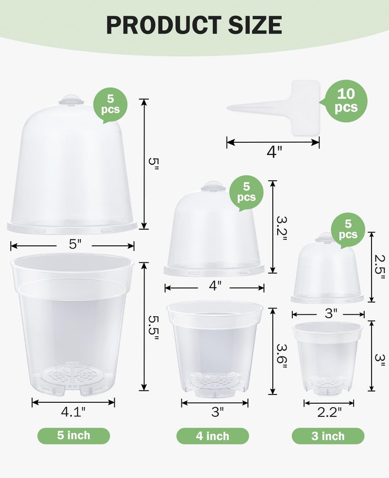 homenote Clear Nursery Pots for Plants,3/4/5 Inch Plant Pot for Planting with Humidity Domes Plastic Seedling with Drainage Holes Seed Starter Flower High Transparency (15 Pack) - Image 5