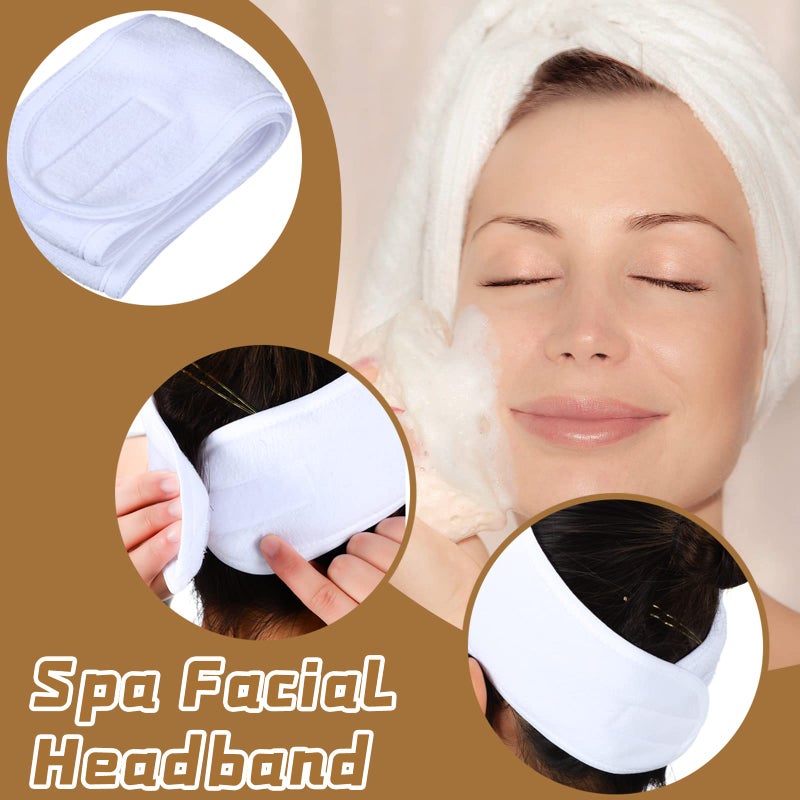 Skyley Esthetician Supplies 4 Pack Facial Headbands Esthetician Makeup Head Wrap 30 Pieces Compressed Facial Sponges, 4 Pieces Face Mask Fan Brushes(Yellow, White, Orange) - Image 3