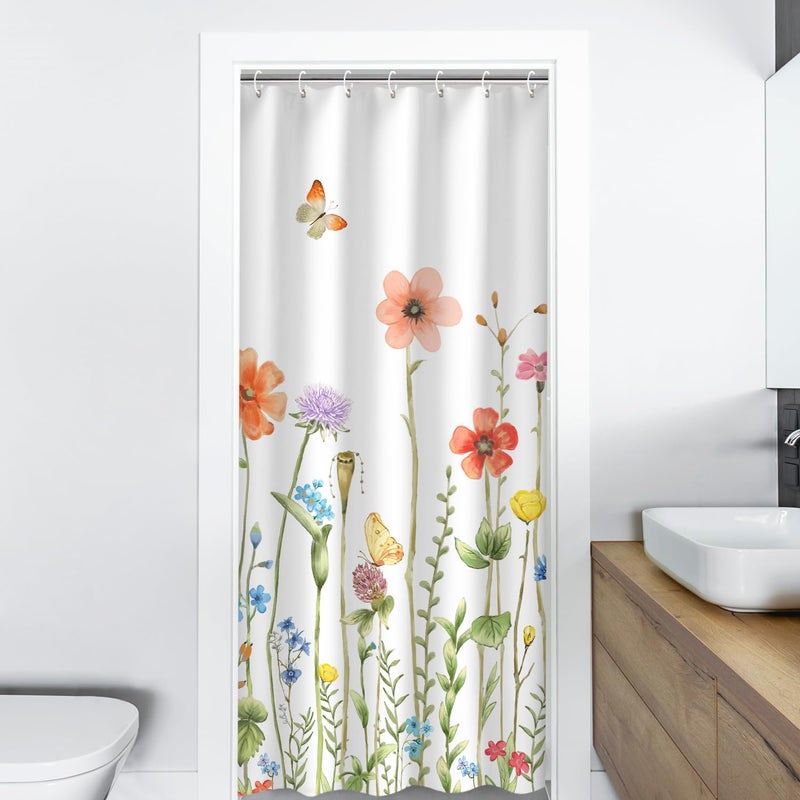 RosieLily RosieLily Stall Shower Curtain 36W x72H Inches Small Shower Curtain Floral Shower Curtains for Bathroom RV Narrow Flower Shower Curtains with 12 Hooks Short Half Shower Curtain Stall Size  - Image 2