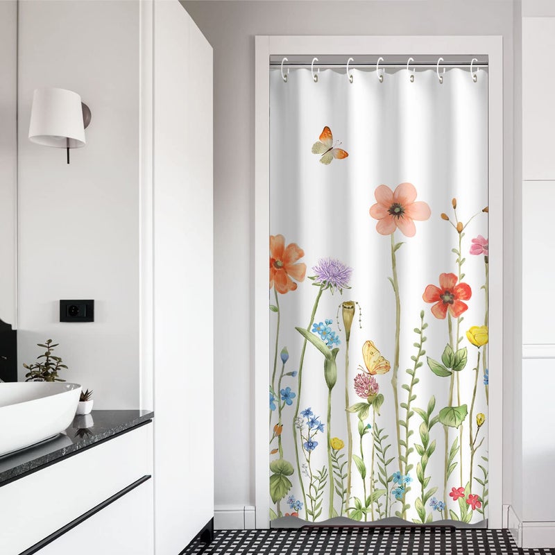 RosieLily RosieLily Stall Shower Curtain 36W x72H Inches Small Shower Curtain Floral Shower Curtains for Bathroom RV Narrow Flower Shower Curtains with 12 Hooks Short Half Shower Curtain Stall Size  - Image 1