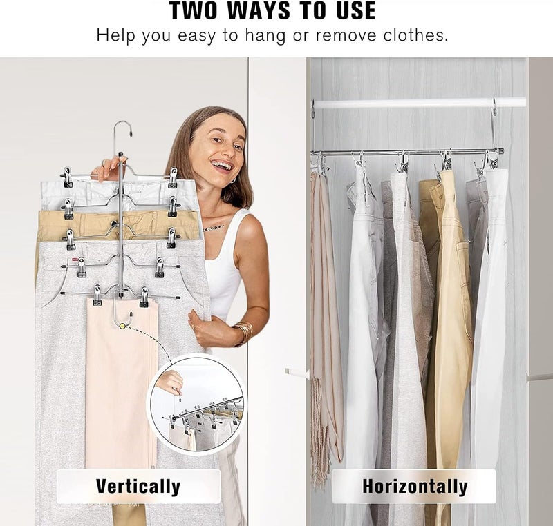 Angju 2 Pack Skirt Pants Hangers Space Saving 5 Tier Metal Skirt Hanger with Adjustable Clips Pants Trouser Hangers Closet Organizer for Jeans, Slacks, Shorts - Image 2