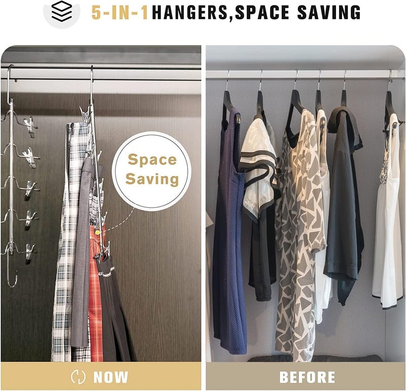 Angju 2 Pack Skirt Pants Hangers Space Saving 5 Tier Metal Skirt Hanger with Adjustable Clips Pants Trouser Hangers Closet Organizer for Jeans, Slacks, Shorts - Image 3