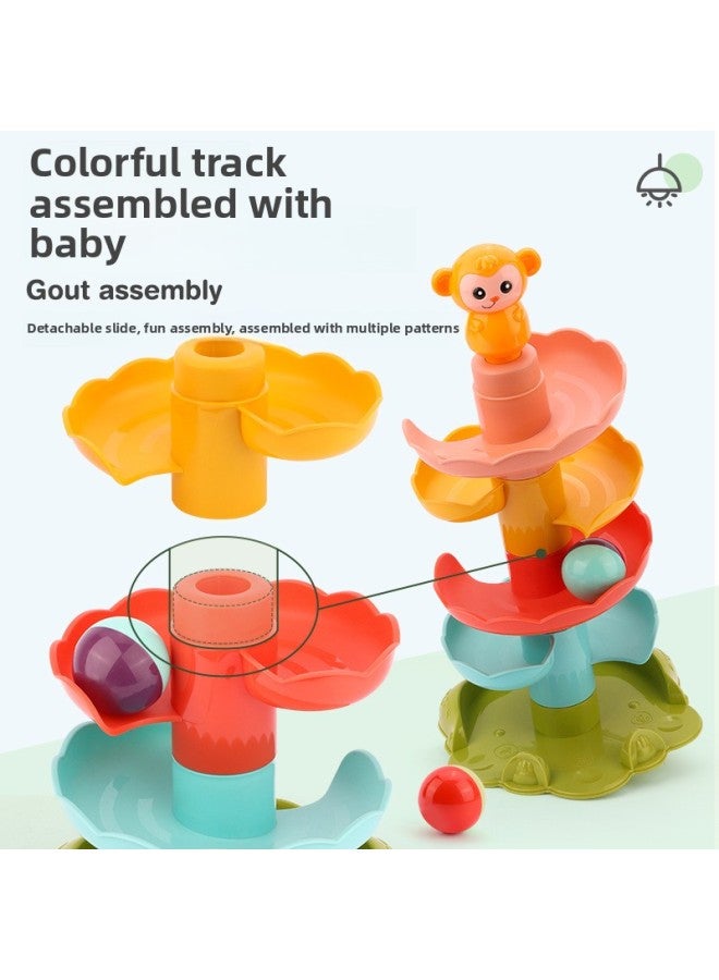 Children's Building Blocks Track Turning Music Rolling Ball 1-3 Years Old Baby Gliding Tower Sliding Music Educational Assembly Toy-Color:Large Slide Spinner [6 Layers] Color Box  - Image 4