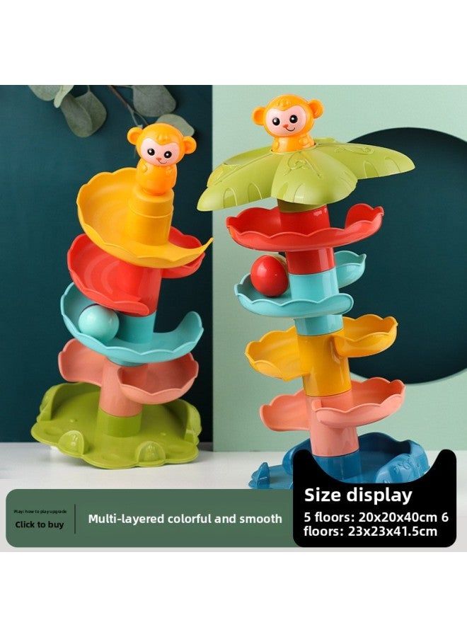 Children's Building Blocks Track Turning Music Rolling Ball 1-3 Years Old Baby Gliding Tower Sliding Music Educational Assembly Toy-Color:Large Slide Spinner [6 Layers] Color Box  - Image 2