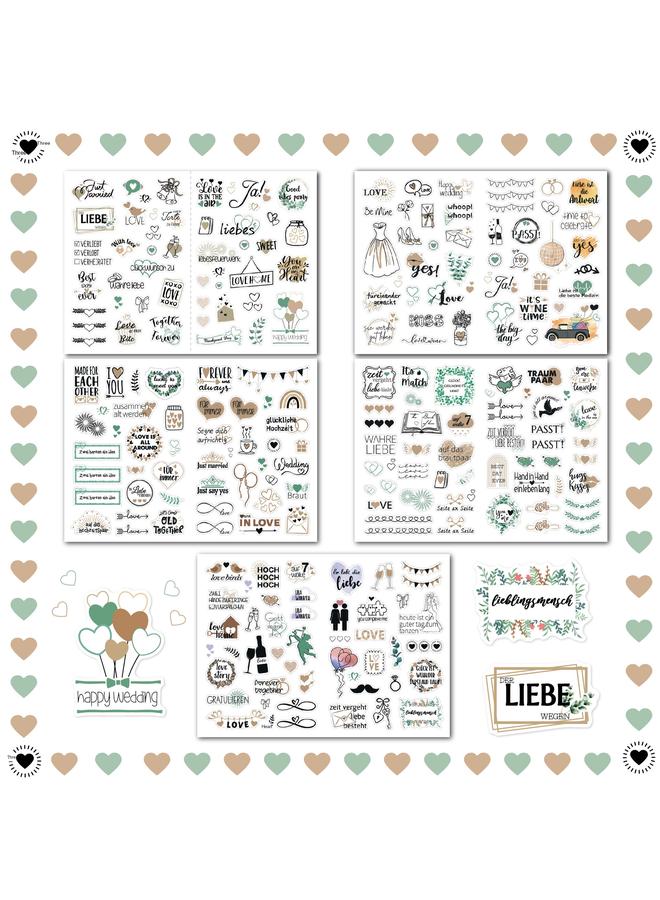 Bluejw German Wedding Stickers 266 Pair Flash Planner Stickers Blessing Invitation Wedding Plan Sticker Pack - Image 1