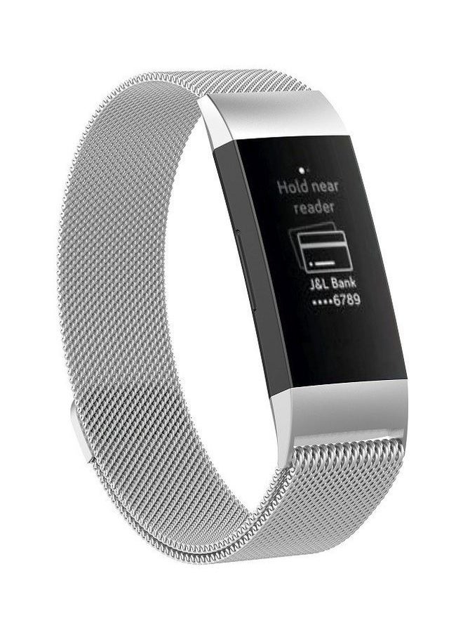 Magnet Wrist Strap For Fitbit Charge 3 Silver