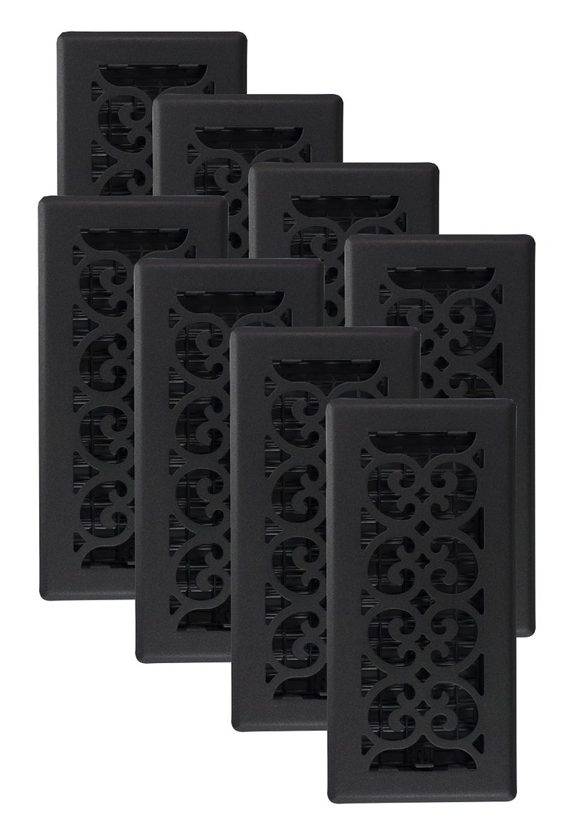 Decor Grates ST410-8 Scroll Design Floor Register, 4x10 Inches, Textured Black, 8 Pack - Image 1