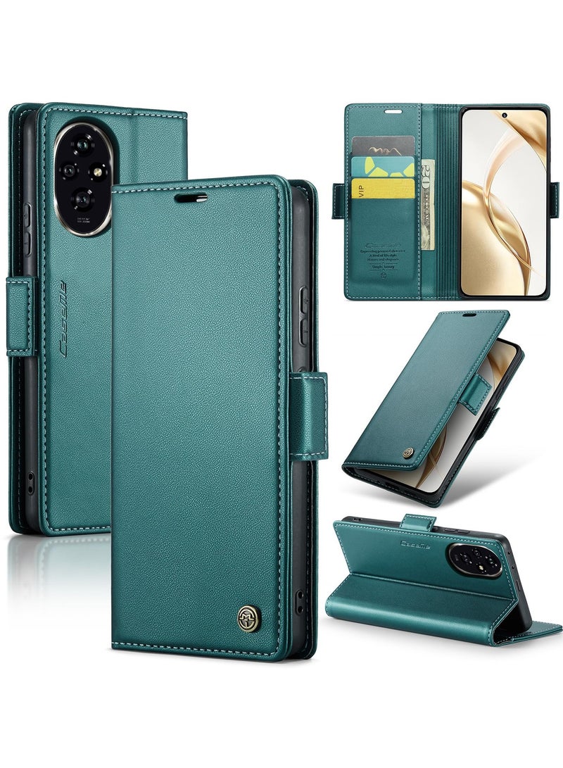 CaseMe Phone Case Luxury PU Leather Design Anti Fingerprint 023 Flip Cover Card Slot Holder Cover For Honor 200 (Green) - Image 1