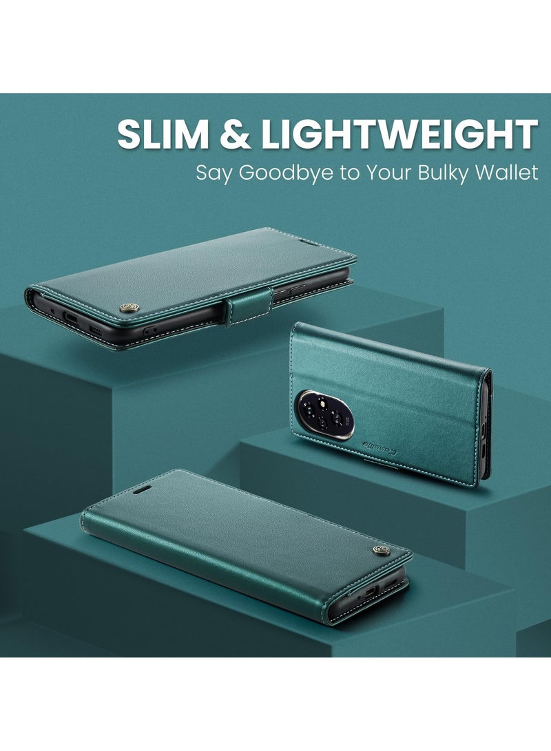 CaseMe Phone Case Luxury PU Leather Design Anti Fingerprint 023 Flip Cover Card Slot Holder Cover For Honor 200 (Green) - Image 3