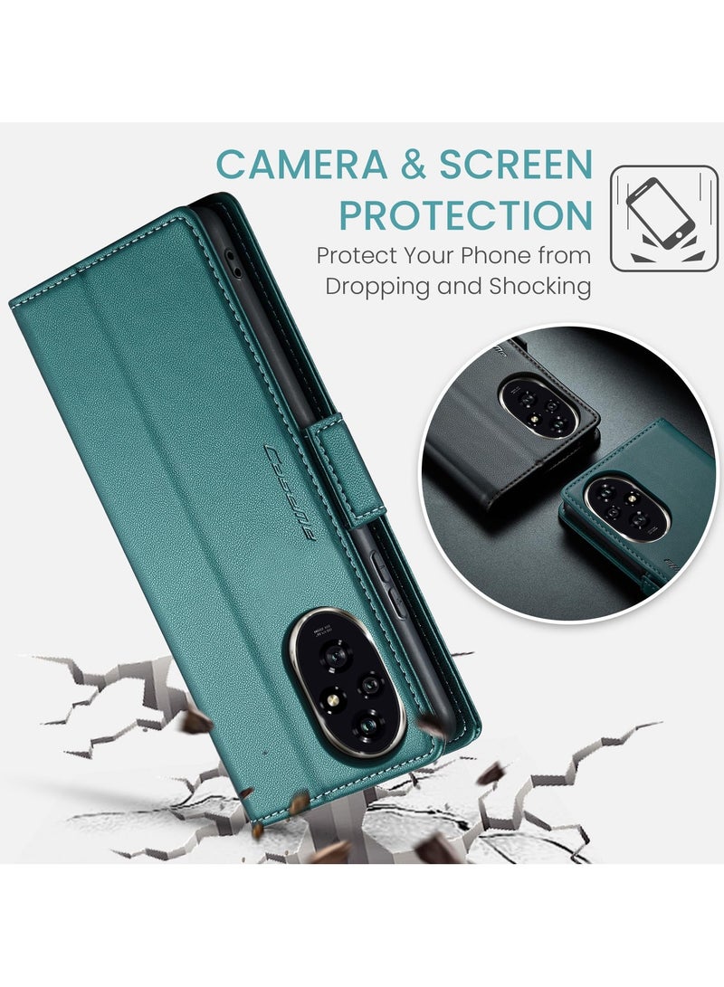 CaseMe Phone Case Luxury PU Leather Design Anti Fingerprint 023 Flip Cover Card Slot Holder Cover For Honor 200 (Green) - Image 4