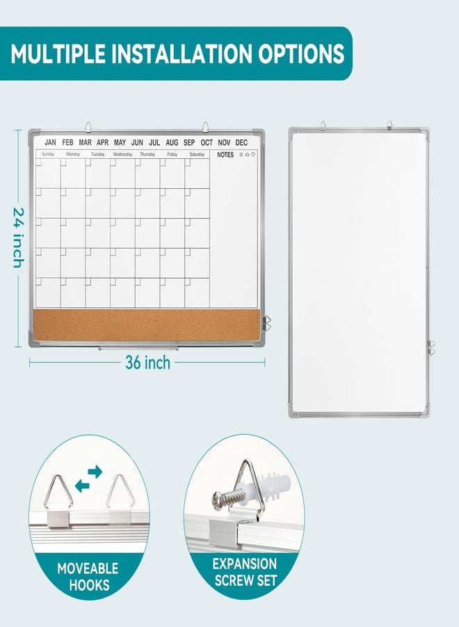 Lightwish Calendar Whiteboard for Wall,36" x 24" White Board Calendar Dry Erase with Silver Aluminum Frame,Double Side Wall Hanging Board for Office,Home,Kitchen - Image 2