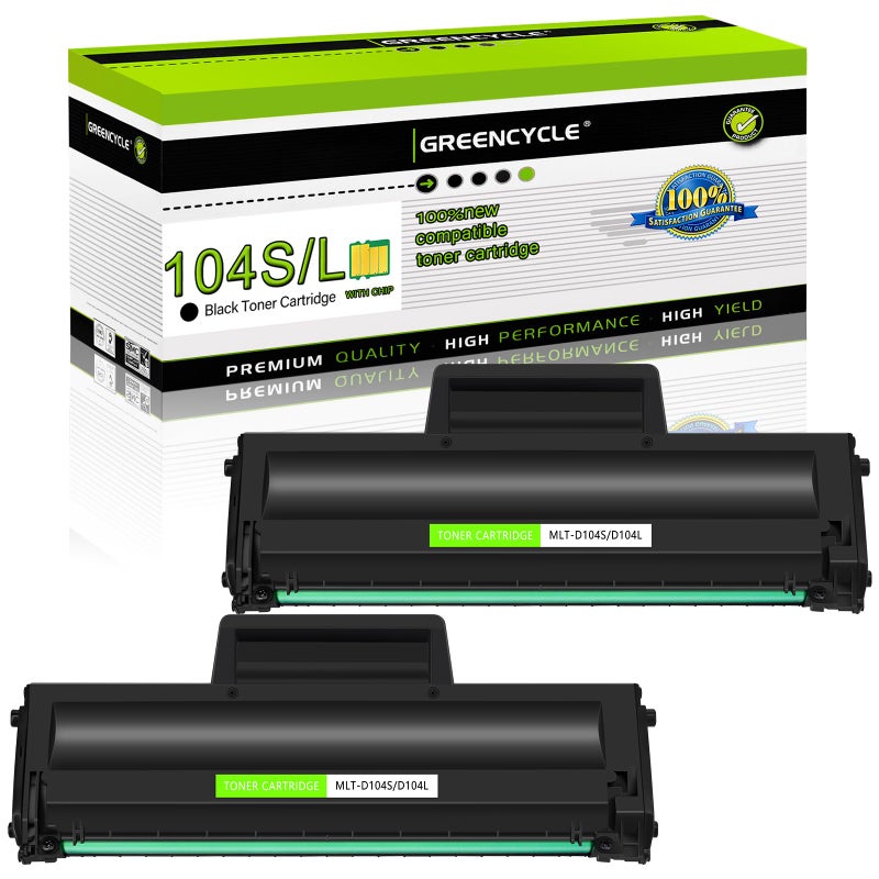 greencycle 2 Pack Compatible Toner Cartridges Replacement for Samsung MLTD104S MLTD104S MLTD104L 104S MLTD1043S for ML1665 ML1660 ML1661 ML1865w ML1665 ML1675 SCX3200 SCX3205 Printer