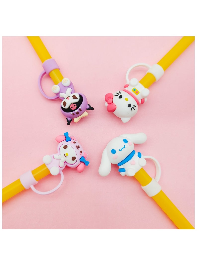 4pcs /set 10mm straw covers cap compatible with 30&40 oz tumble cartoon characters kuromi kitty melody characters straw toppers reusable dust proof straw caps - Image 1