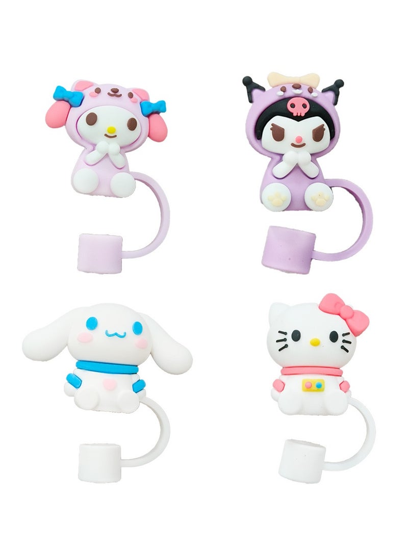 4pcs /set 10mm straw covers cap compatible with 30&40 oz tumble cartoon characters kuromi kitty melody characters straw toppers reusable dust proof straw caps - Image 2