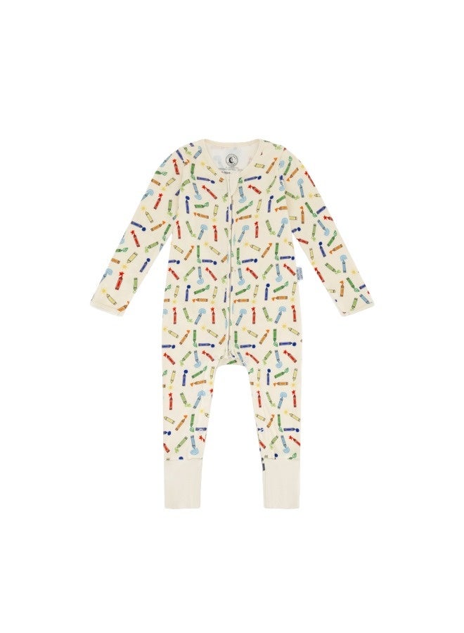Lullaby Bloom Premium 100% Certified Organic Cotton Baby Essential Infant Sleepsuit Romper for Baby Girls and Boys Unisex Crayons - 6-9 Months - Image 2