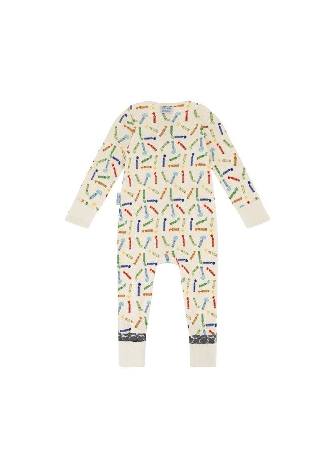 Lullaby Bloom Premium 100% Certified Organic Cotton Baby Essential Infant Sleepsuit Romper for Baby Girls and Boys Unisex Crayons - 6-9 Months - Image 3