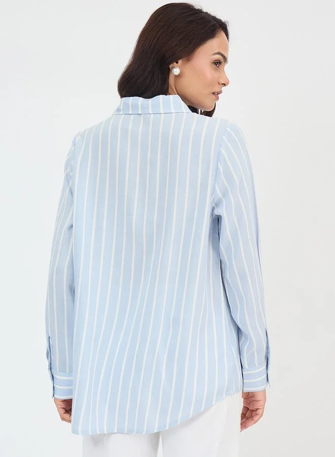 Femmella  Blue Striped Long Sleeve Shirt for Women | Best Price UAE