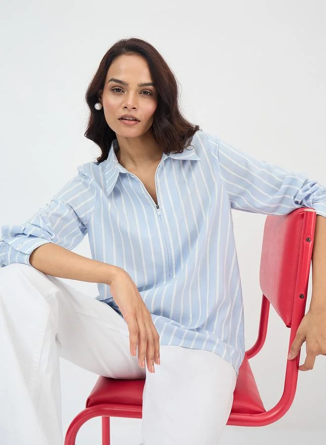 Femmella  Blue Striped Long Sleeve Shirt for Women | Best Price UAE