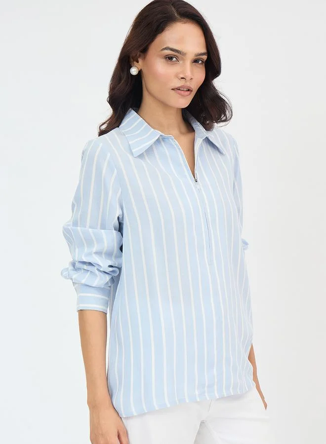 Femmella  Blue Striped Long Sleeve Shirt for Women | Best Price UAE
