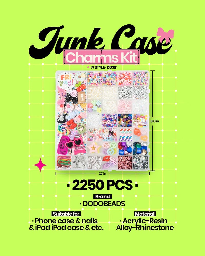 DoDoBeads 2250 Pcs Junk Case Charms Kit, Charms for Junk Cases, Phone Case Charms, Junk Case Kit with Big Charms, Bow Charms, Nail Charms, Letter Beads, Pink Charms,Junk Beads Charms - Image 2