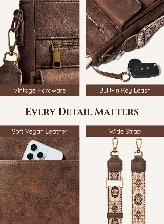 Yarnic Crossbody Bags for Women, Multi Pocket Crossbody Purse Vegan Leather Shoulder Handbags with Guitar Strap - Image 5