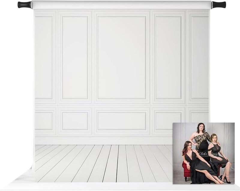 Kate 8x8ft White Grey Wall Photography Backdrop with Vintage Wood Floor - Image 1